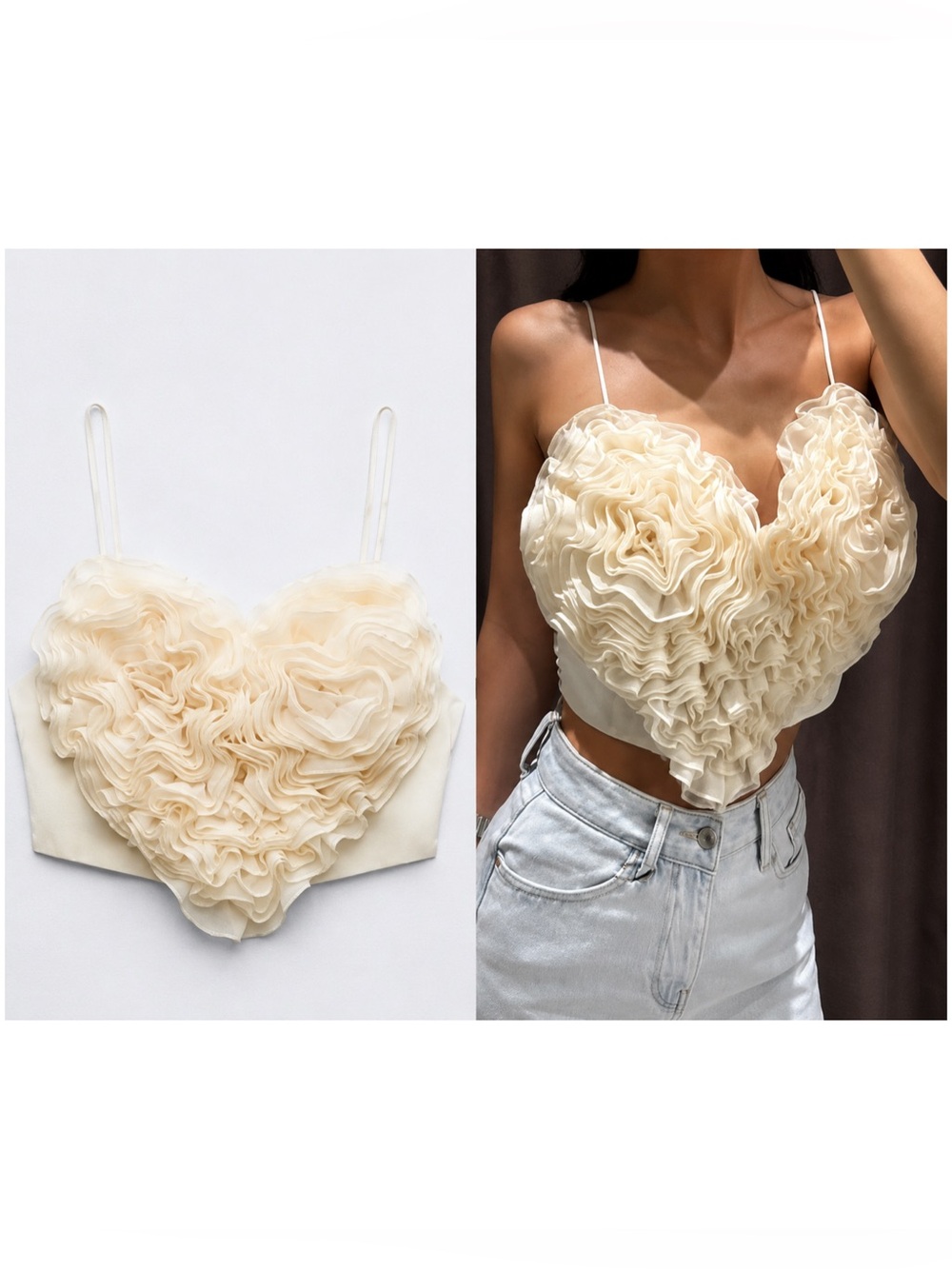 ZARA ORGANZA VOLUMINOUS HEART CROP TOP